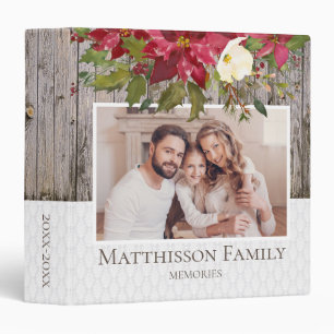 Rustic Wood White Lace Red Christmas Scrapbook Binder