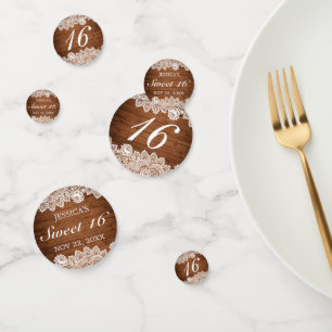 Rustic Wood & White Lace Sweet 16 Birthday Confetti