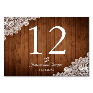 Rustic Wood & White Lace Table Number