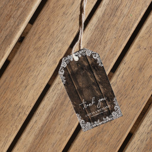 Rustic Wood White Lace Thank You Wedding Favor Gift Tags