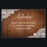 Rustic Wood & White Lace Wedding Advice Card<br><div class="desc">Wedding advice card. Rustic style with wood planks background and white lace decor. More items are available in this style in our store. You can edit the design further,  change colours,  fonts and add extra text by clicking "customize further" link.</div>