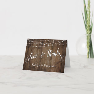 Rustic Wood White Lights Love & Thanks Thank You Card