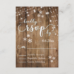 Rustic Wood, White Lights & Snowflakes RSVP Card