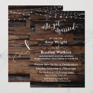 Rustic Wood White Lights We Got Married Invitation