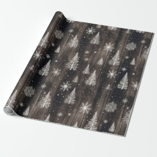 Rustic Wood White Snowflakes Wrapping Paper