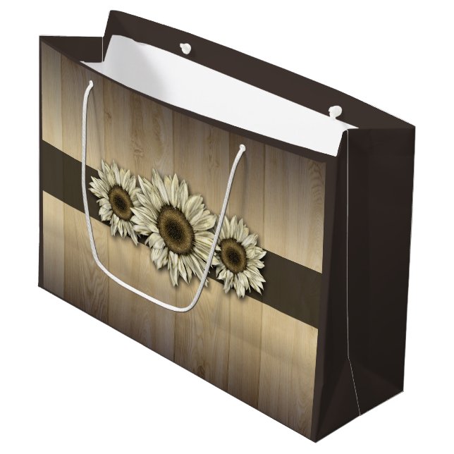 Rustic wood white sunflower gift bag (Front Angled)