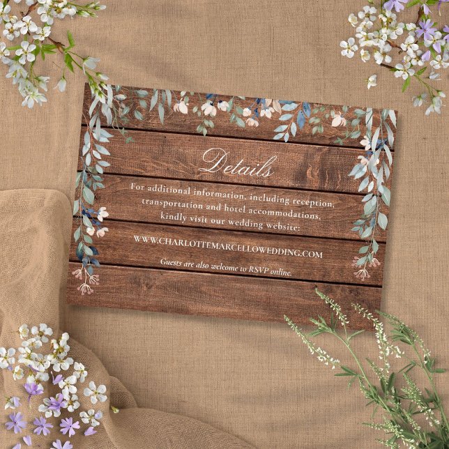Rustic Wood Wildflowers Floral Wedding Details Enclosure Card (Rustic Wood Wildflowers Floral Wedding Details Enclosure Card)