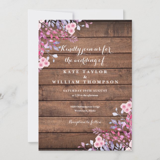 Rustic Wood Wildflowers Floral Wedding Invitation (Front)
