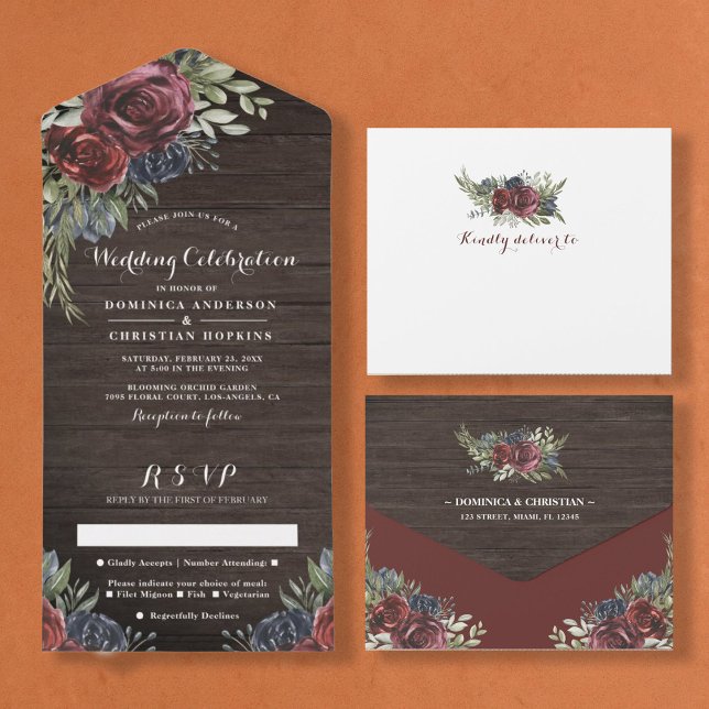 Rustic Wood | Winter Floral Country Wedding All In One Invitation (Creator Uploaded)