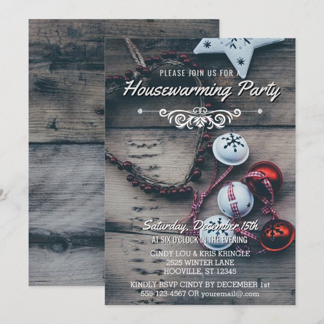 Rustic Wood Winter Holiday Housewarming Party Invitation (Front/Back)
