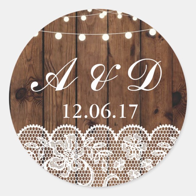 Rustic Wood Winter Lace Lights Stickers Label (Front)