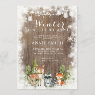 Rustic wood Winter Onederland Animals baby shower Invitation