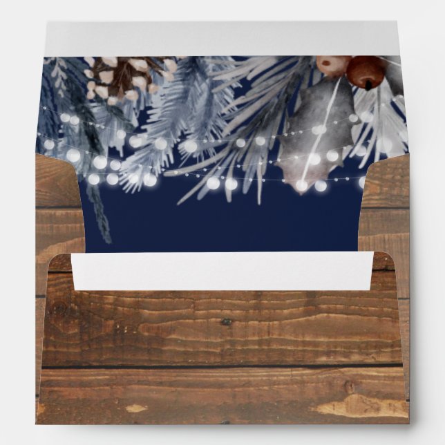 Rustic Wood Winter Return Adresse Enveloppe Mariag (Dos (Bas))