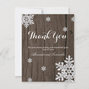 Rustic Wood Winter Snowflake Thank You Card