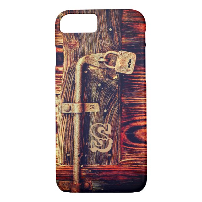 Rustic wood with brass lock woodgrain brown Case-Mate iPhone case (Back)