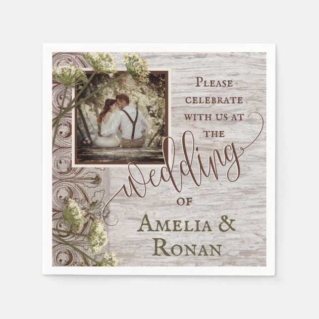 Rustic Wood with Burlap Wedding Napkin (Front)