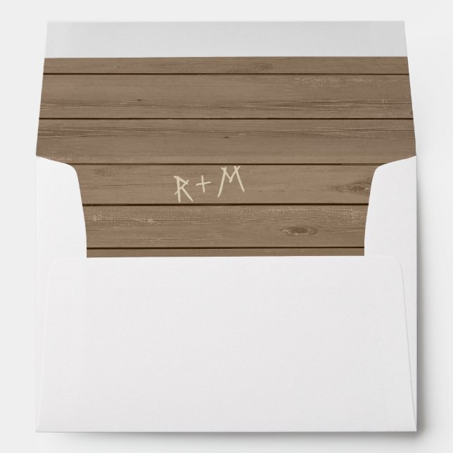 Rustic Wood With Carved Initials For Save The Date Envelope (Back (Bottom))