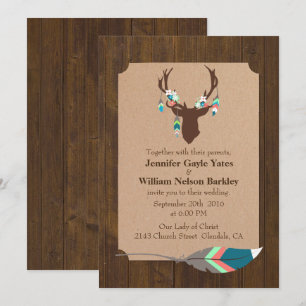 Rustic Wood with Deer Head Wedding Invitation
