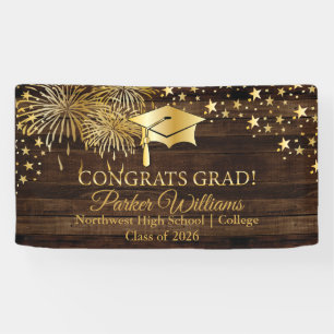 Rustic Wood with Gold Tone Congrats Grad Banner