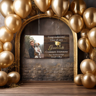Rustic Wood with Gold Tone Graduate Photo Banner