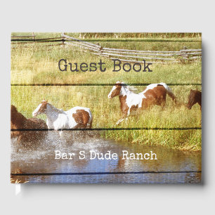 Rustic Wood with Horses Guest Book