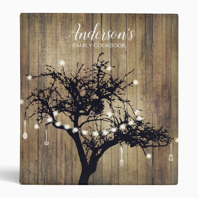 Rustic Wood with Lighted Tree Family Recipe Binder (Front)