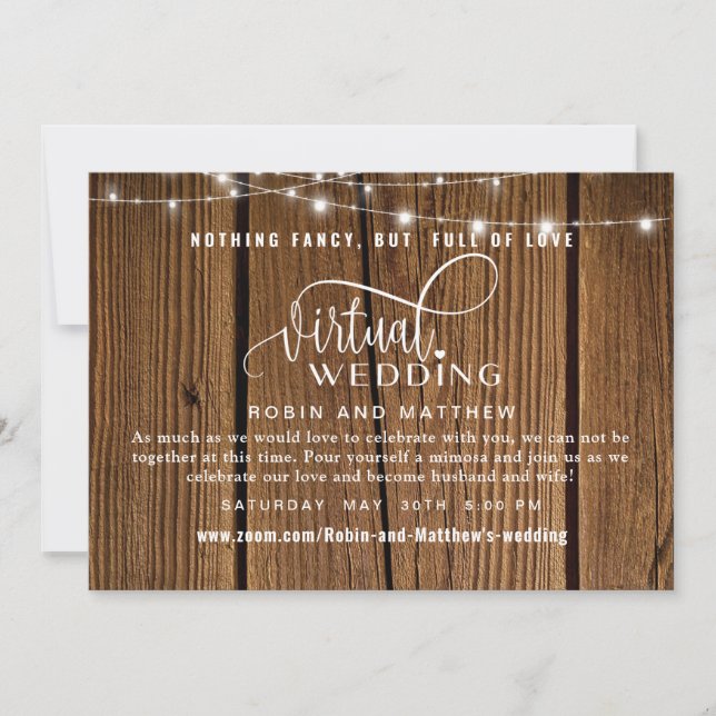 Rustic Wood with Lights, Online Virtual Wedding Invitation (Front)