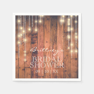 Rustic Wood with String Lights   Bridal Shower Napkin