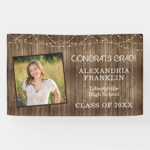 Rustic Wood with String Lights & Photo Graduation Banner