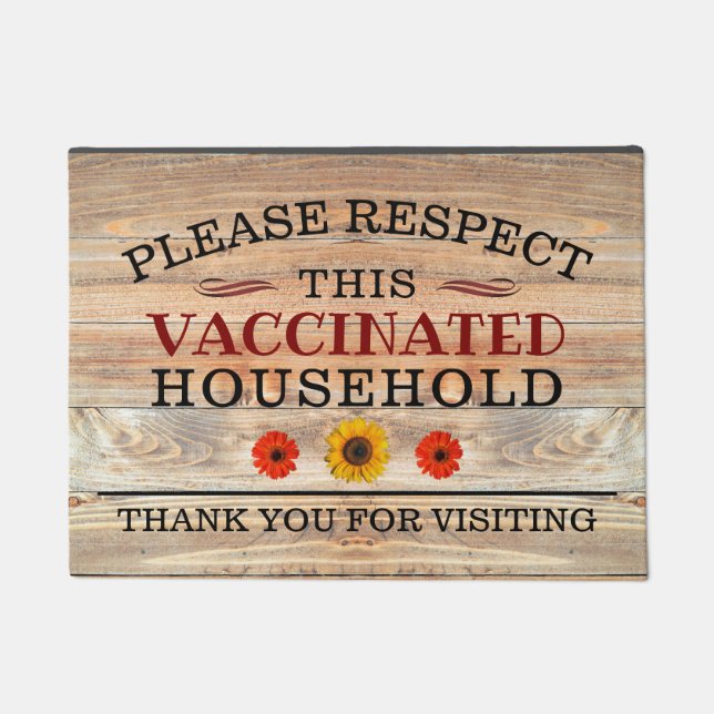 Rustic Wood with Sunflower VACCINATED Welcome Doormat (Front)
