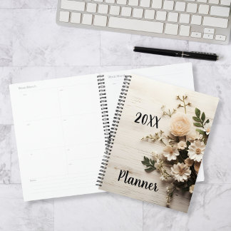 Rustic Wood with White Elegant Flowers Planner