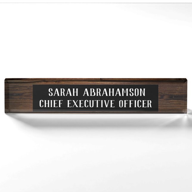 Rustic Wood Wooden Wood Grain Desk Sign Name Plate (Front)