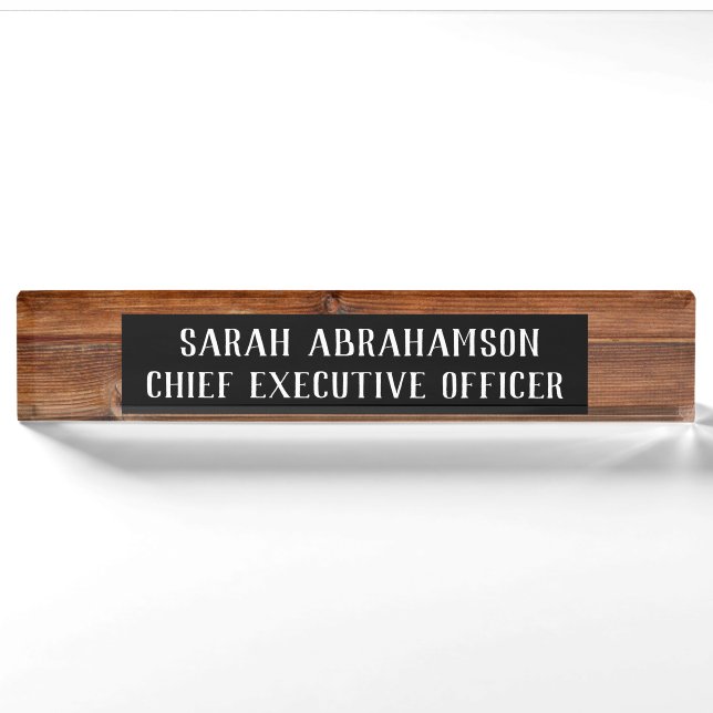 Rustic Wood Wooden Wood Grain Desk Sign Name Plate (Front)