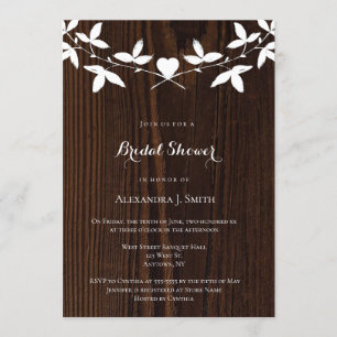 Rustic wood wreath bridal shower invitations