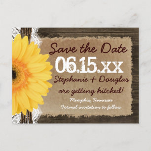 Rustic Wood Yellow Daisy Save the Date Postcards
