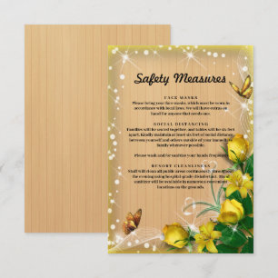 Rustic Wood Yellow Floral Butterfly Safety Measure Enclosure Card