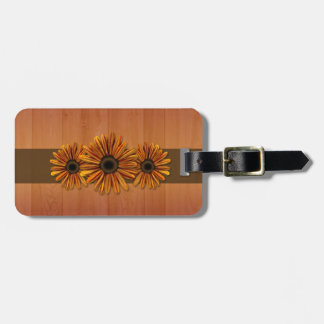 Rustic wood yellow orange daisy luggage tag