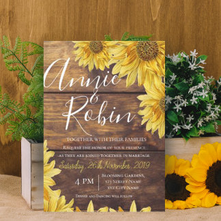 Rustic Wood Yellow Sunflower Country Wedding Invitation
