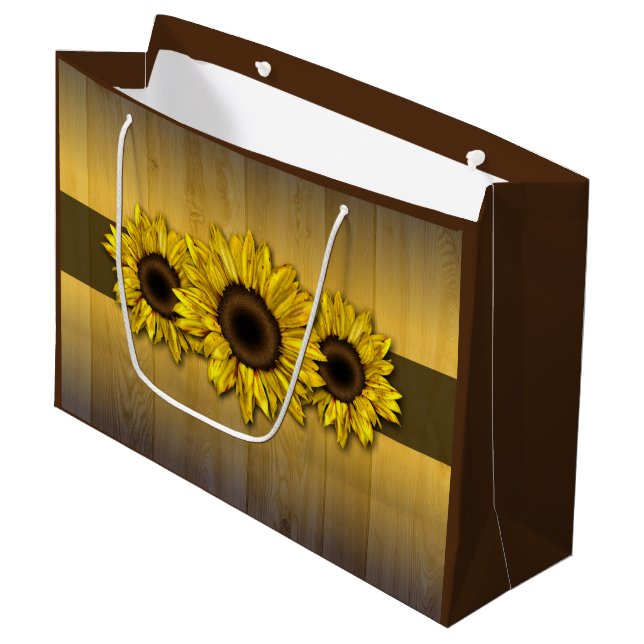 Rustic wood yellow sunflower gift bag (Front Angled)