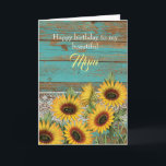 Rustic Wood Yellow Sunflowers Mum Birthday Card<br><div class="desc">A rustic teal wood,  lace and yellow sunflowers for my mum birthday card. The inside card message can be personalized if wanted. The back has a wood and sunflower design. Please see all photos. This pretty rustic mother birthday card would make a great keepsake for her.</div>