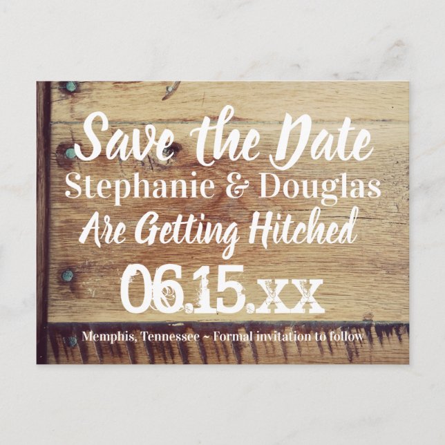 Rustic Wood You and Me Save the Date Cartes postal (Devant)