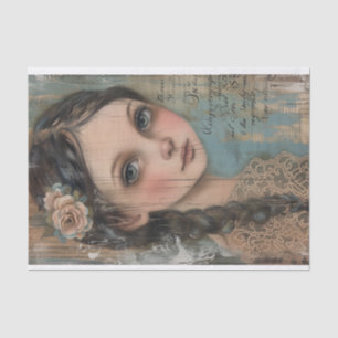 Rustic Wood, Young Girl, Flower in Hair Decoupage Tissue Paper