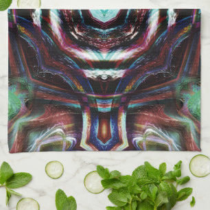 Rustic wooded brown kaleidoscope with mint details kitchen towel