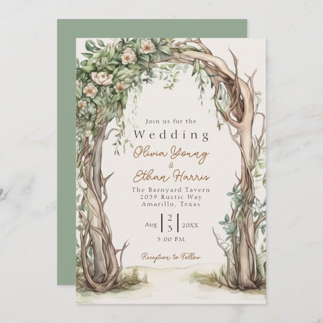 Rustic Wooden Arch Wedding Invitation (Front/Back)