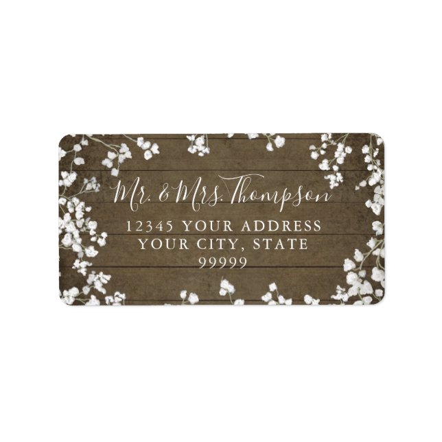 Rustic Wooden Baby's Breath Floral Return Address Label (Front)