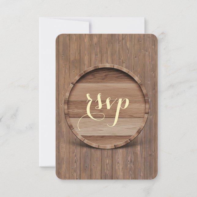 Rustic Wooden Barrel Wedding RSVP (Front)