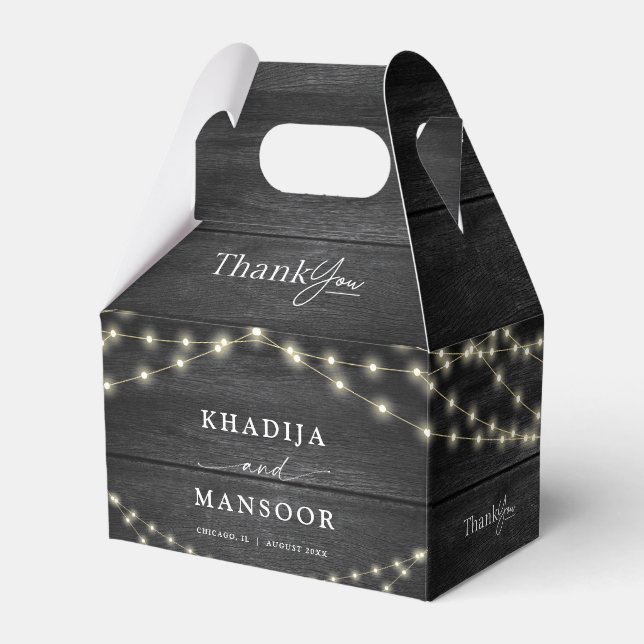 Rustic Wooden Black & White Wedding Thank You Favor Box (Front Side)
