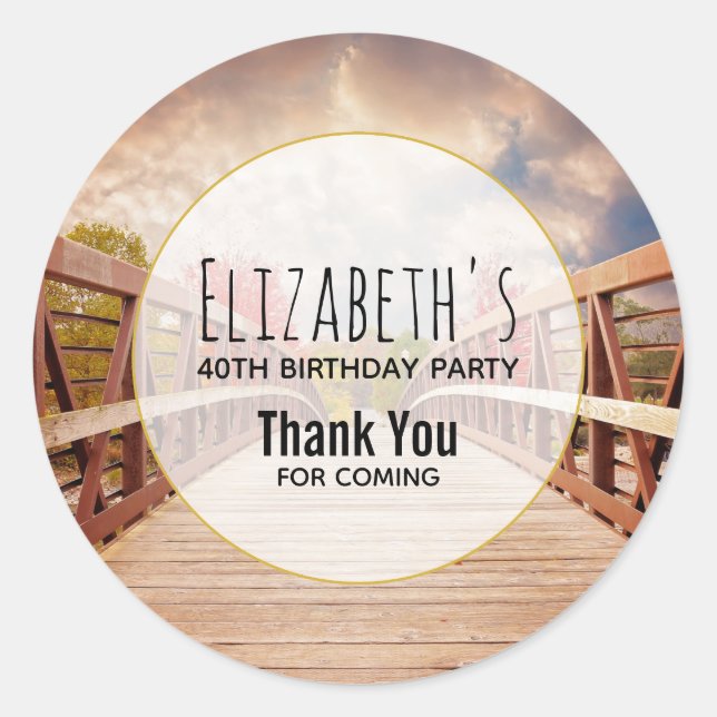 Rustic Wooden Bridge in the Country Birthday Classic Round Sticker (Front)