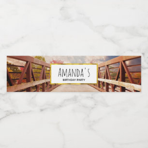 Rustic Wooden Bridge in the Country Birthday Water Bottle Label