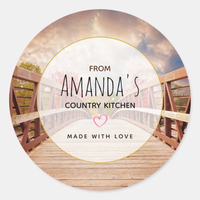 Rustic Wooden Bridge in the Country Classic Round Sticker (Front)